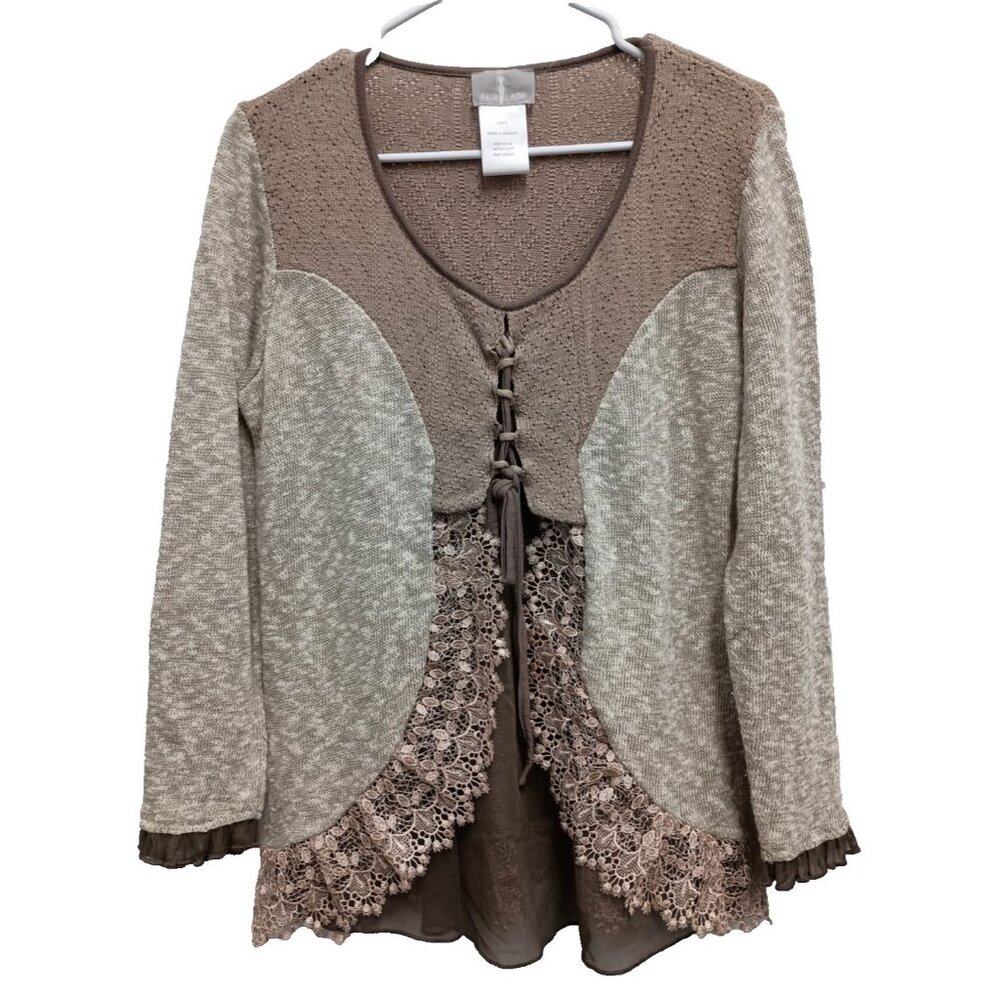 VTG 90s Fair Lady Fairy Grunge Tunic Top Womens Size 8 Beige Lace Long Sleeve